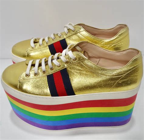 rainbow gucci sneakers|Gucci peggy platform sneakers.